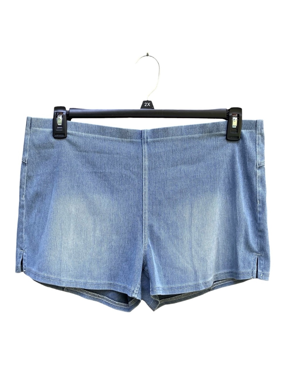 HALARA Denim Short Shorts Pull On Pockets Mid Rise Blue Womens Size XL NWT
